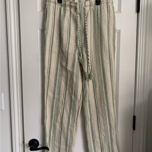 Appleseed's Green and Cream Linen Blend Pants